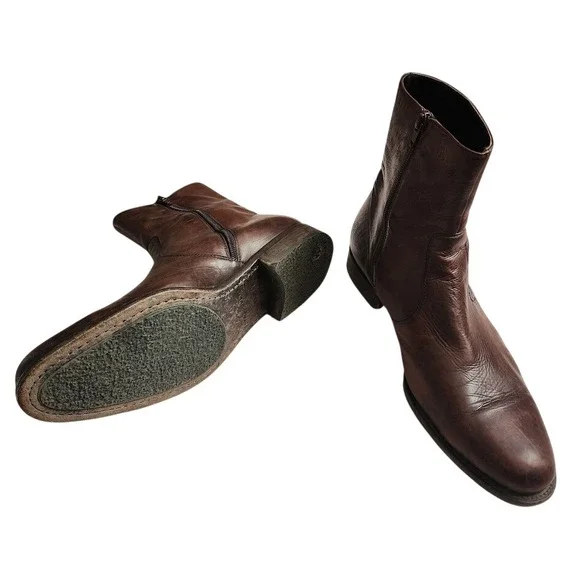 MAGNANNI Brown Leather Zip Ankle Chelsea Boots Minimalist Dress Boots 10